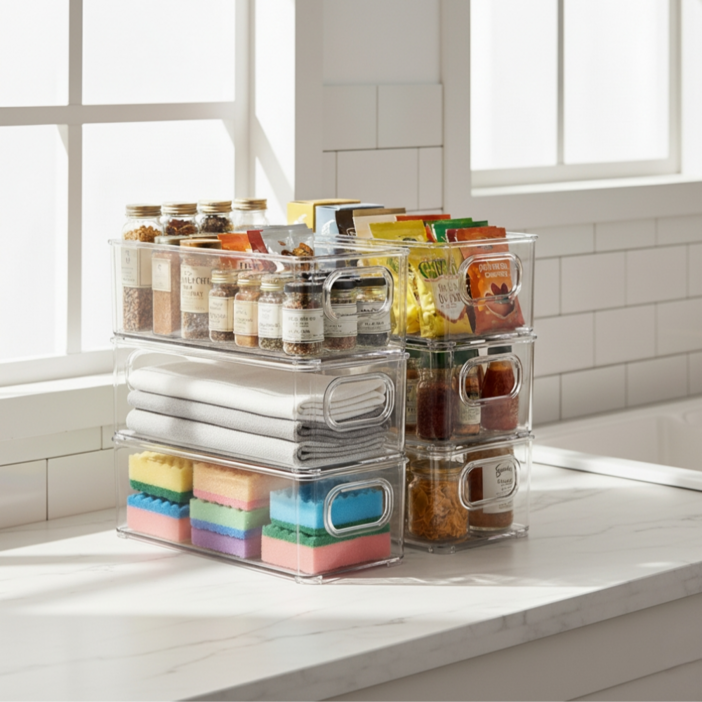 아르본드 깨지지않는 다용도 수납정리함, 6개, 투명