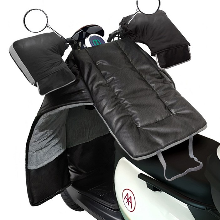 내일마켓 프리미엄 가죽 방한패딩+핸들워머 SET 오토바이 전기자전거 방한토시 무릎 담요 바람막이 방한복 방수커버 방품커버 기모