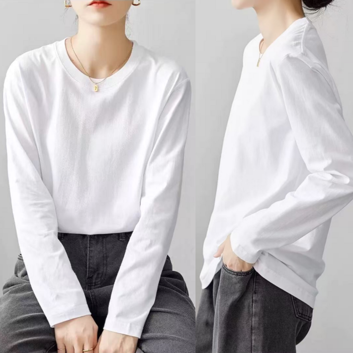 MIZ DAY 여성 베이직 라운드 긴팔 티셔츠 2P