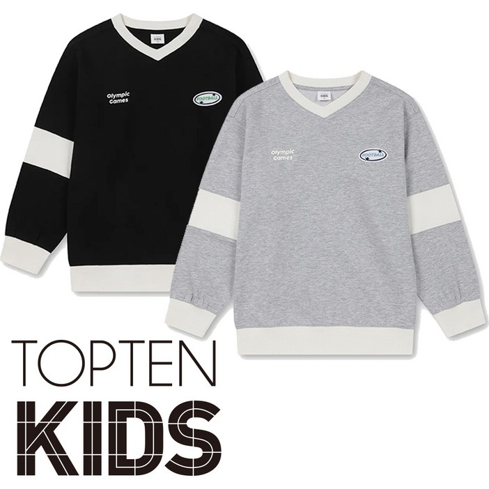 탑텐키즈 남아 Y2K 가을 간절기  입기 좋은 기본 백메쉬 브이넥 맨투맨 티셔츠