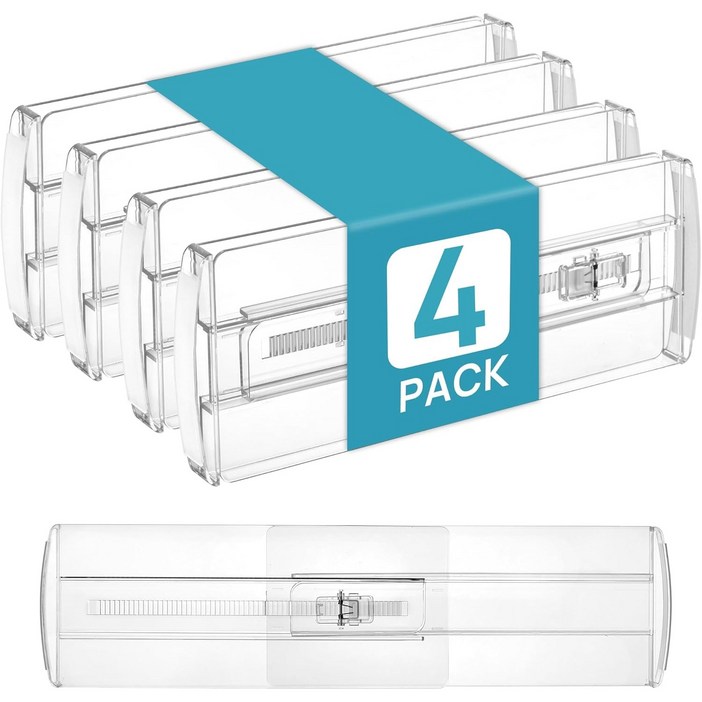 Vtopmart 대용도 서랍장용 정리 조절 칸막이 높은형 플라스틱, 4, 투명