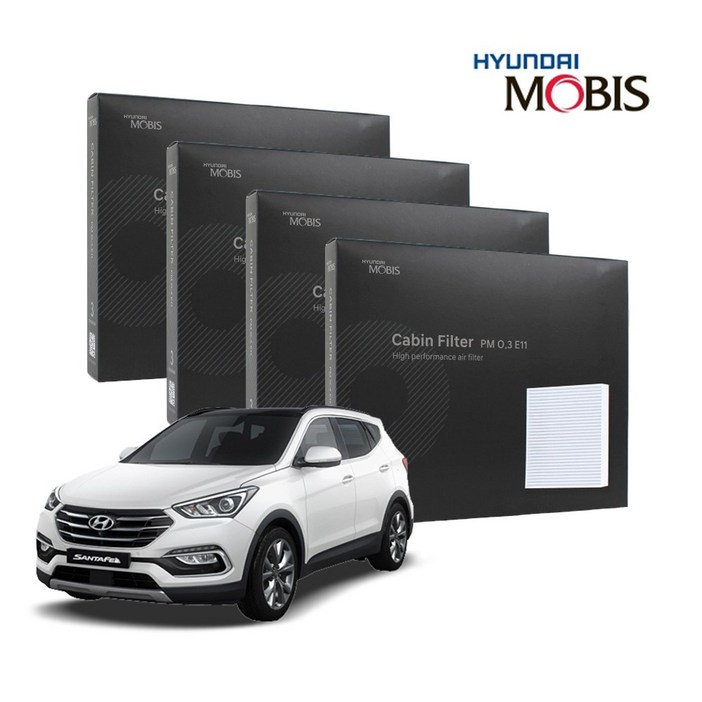 현대모비스 정품 프리미엄 에어컨필터 2년분 4개입 싼타페DM 전용 2012년~2018년식 적용