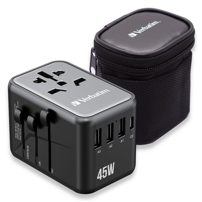 버바팀 5포트 45W 여행용 해외 멀티 플러그 아답터 충전기 PD 3.0 QC, 1개, 블랙