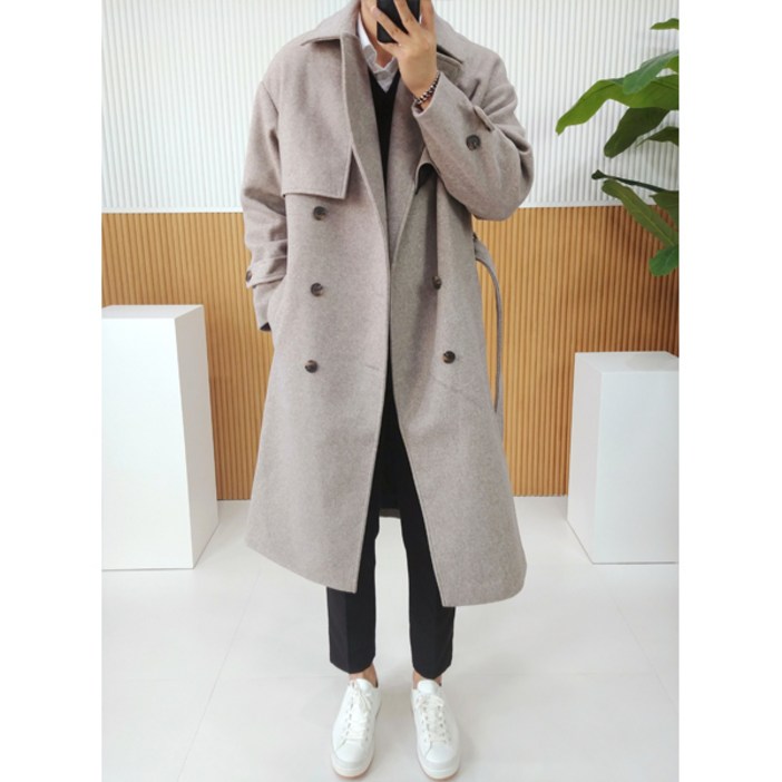 로니제이 남자 가을 겨울 롱 오버핏 울 트렌치 코트