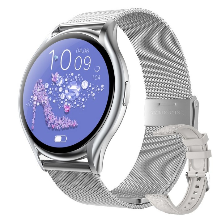 Wapik 블루투스 통화 스마트워치 Y2 AMOLED 초슬림 패션시계, GPS  블루투스, 3.6cm, 실버