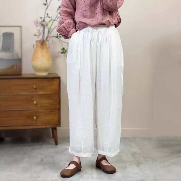 하마마스 여름 모시바지 핀턱 9부 밴딩 엄마바지 중년엄마옷 빅사이즈