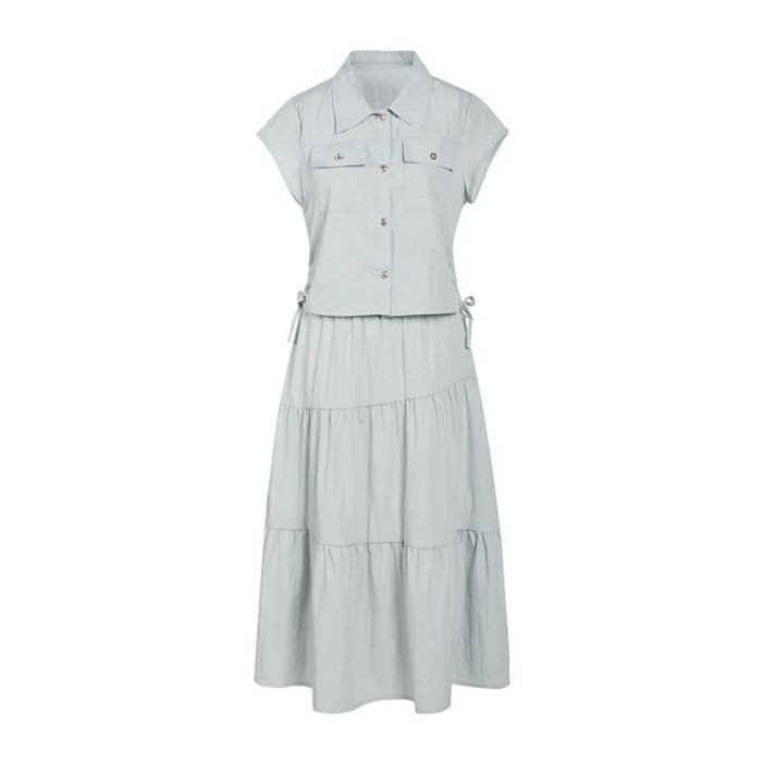 JJ지고트 SET 셔링 포인트 블라우스사선 절개 주름 롱스커트 GR5N0OP561