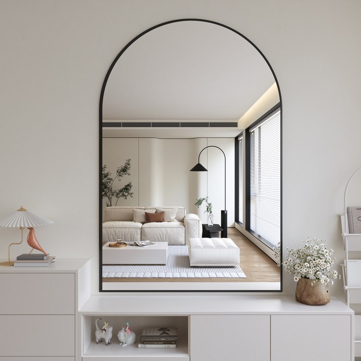 뷰티피크 아치형 벽거울 화정대거울 육실거울, 블랙60cm