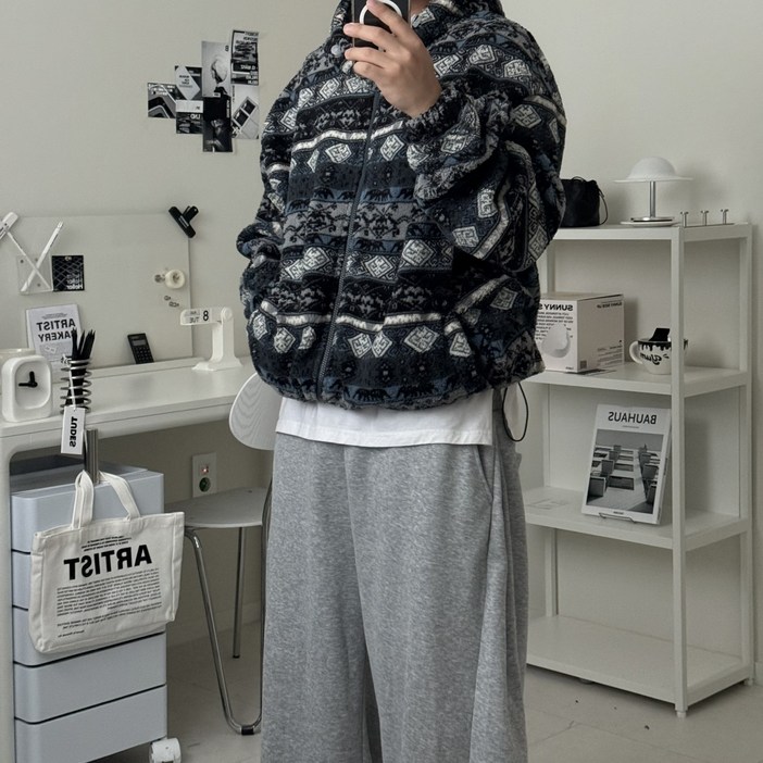 르위 오버핏 후리스 기모 플리스 뽀글이집업 스트링 자켓 빅사이즈 남녀공용