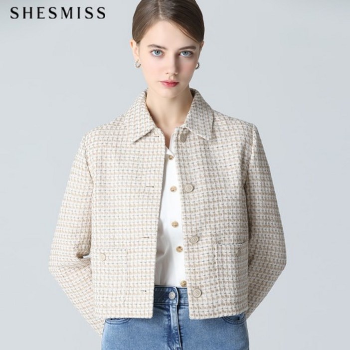 2SET SHESMISS 기품있는 카라넥 트위드 재킷스커트 2종세트 택가격 596000원