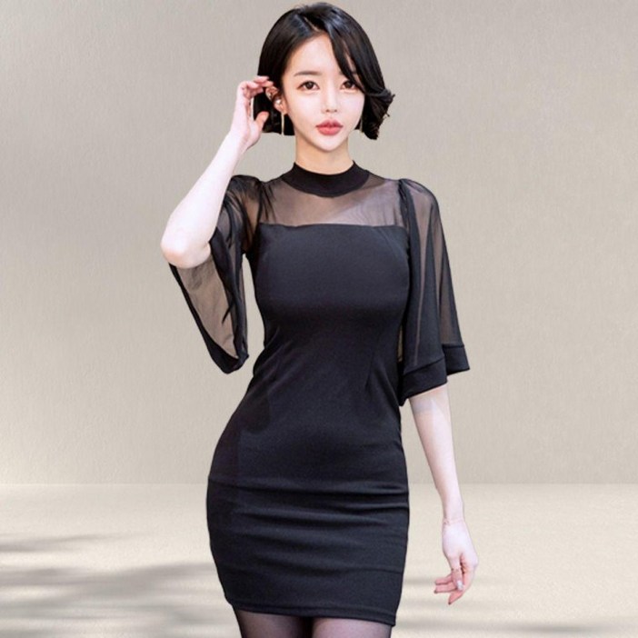 유일 여성 하객 원피스 여름 쉬폰 정장 미니 스커트 치마 하객원피스 정장원피스 블랙원피스 미니원피스 여성