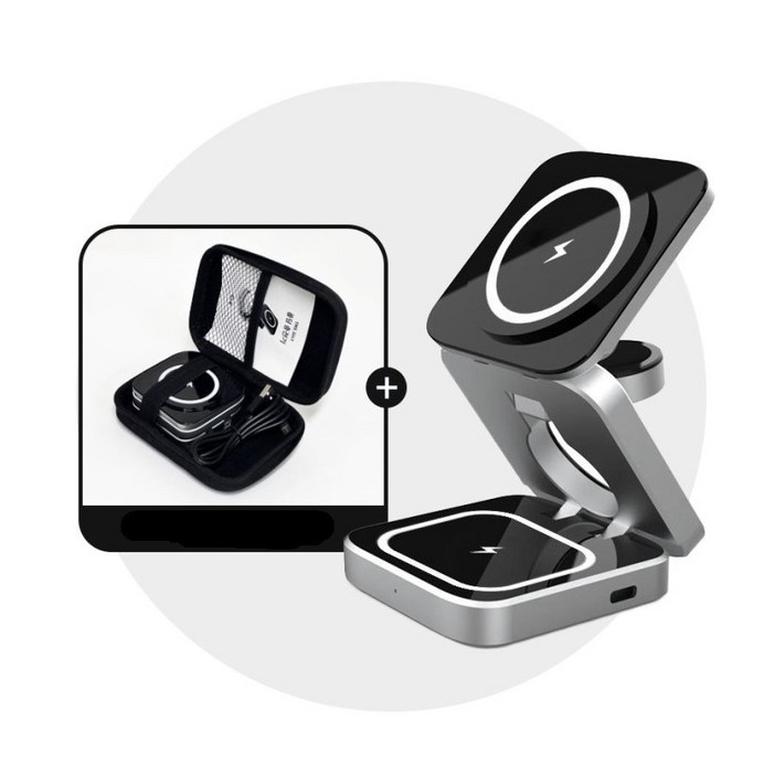 맥세이프 3in1 올인원 폴딩 무선 충전거치대+휴대용 파우치
