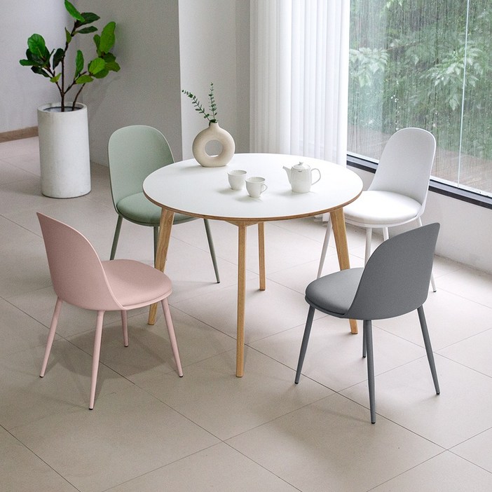 밀키우드 1000 원형 마카롱 4인 주방 식탁 세트 카페 인테리어, 화이트