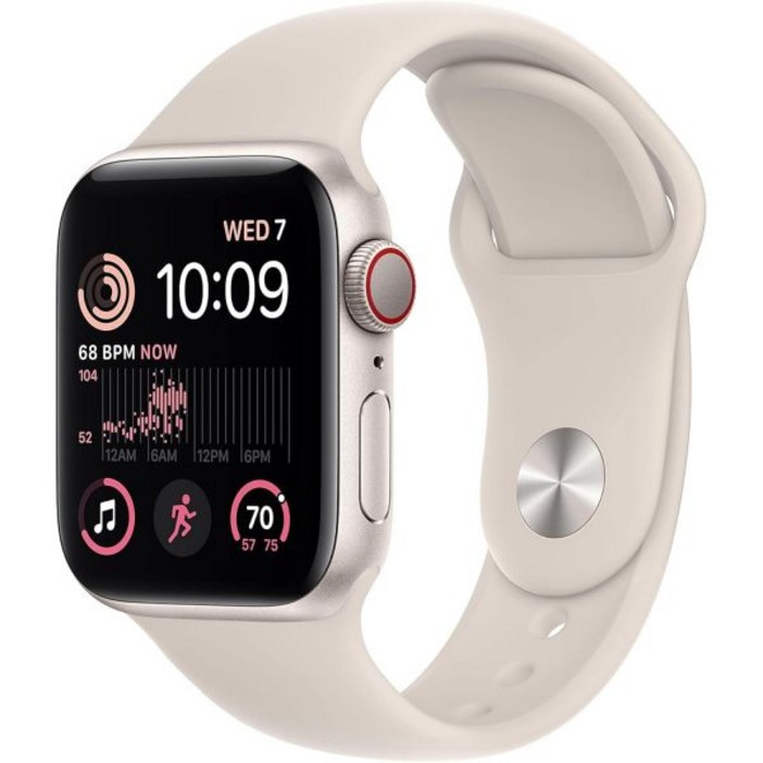 Apple Watch SE(2세대)(GPS + 셀룰러, 40mm) - 흰색 스포츠 밴드가 있는 실버 알루미늄 케이스, S/M(아마존 공식 리퍼비시)