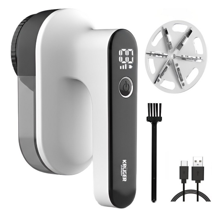 크루거 보풀제거기 세탁소용 6중 충전식 대용량 LED, 프리미엄 화이트블랙, KRLR-1329