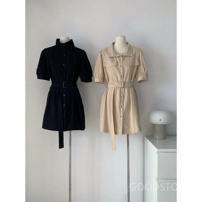 송혜교 스타일 짧은 슬리브 드레스 미드 길이 스커트