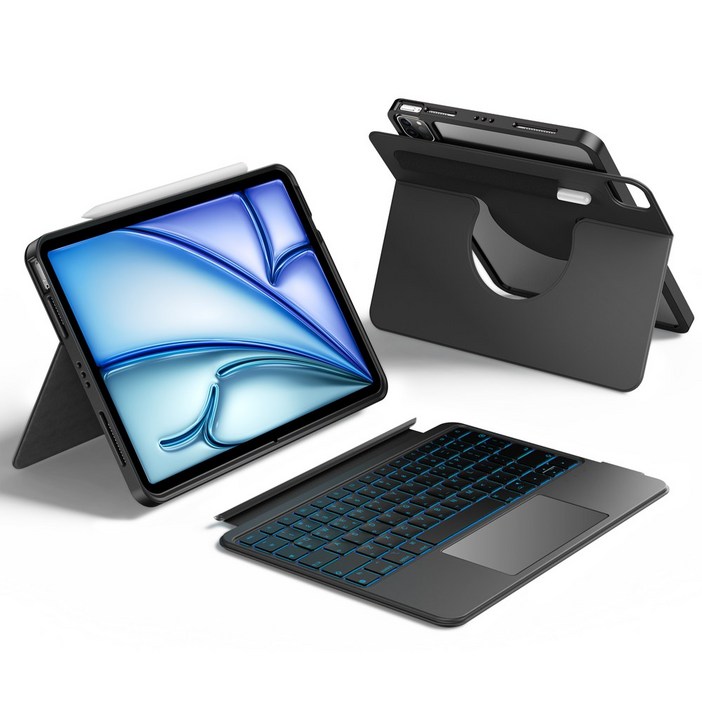 HOU 아이패드 세로 가로 매직키보드 펜슬 수납 아이패드 프로11인치 M4 13인치 에어 654세대 M2 10.9 11인치 13인치 트랙패드 백라이트 한글 키보드 케이스, 프로3456 12.9 프로M4 에어M2M3 13, 블랙