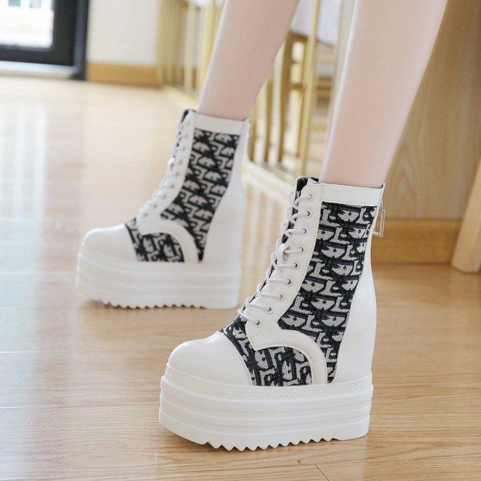 여성용가을겨울 신상 워커부츠 키높이 12cm 통굽웨지힐 슬림앵클