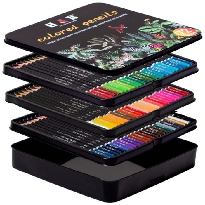 HB문화사 프리미엄 72색 120색 아트 색연필 틴케이스 전문가용 유성, 72색, 1세트