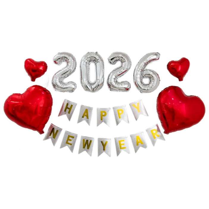 베르트폴 HELLO 연말 홈 파티 가랜드 풍선 세트, 숫자풍선 + 하트풍선 + 가랜드