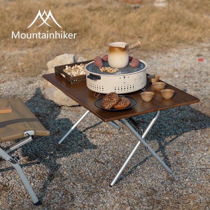 MOUNTAINHIKER 원액션 접이식 뱀부 테이블 캠핑 휴대용 탁자, 호두색