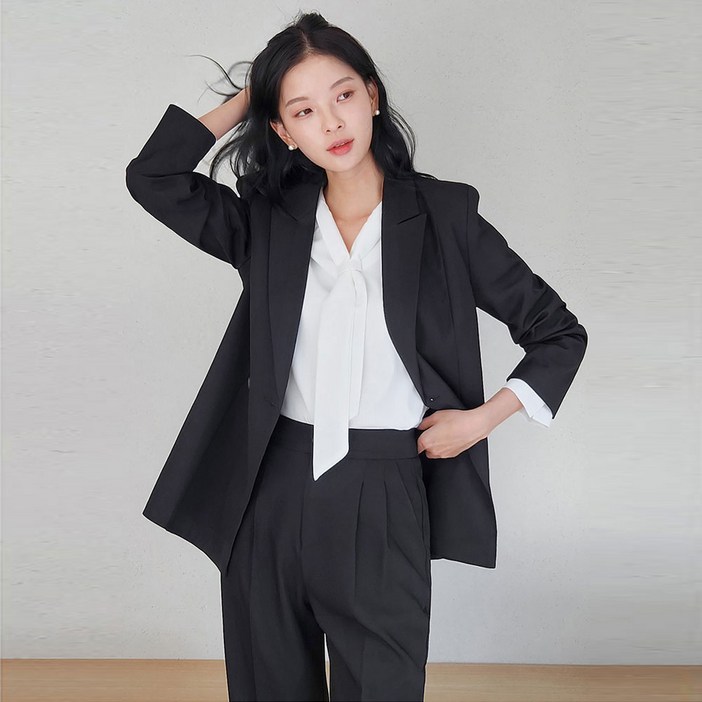 여성 세미정장자켓 검정 빅사이즈 면접 오피스룩 이안