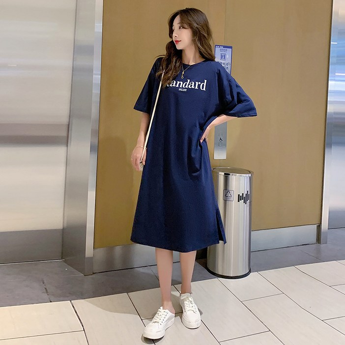 MINA STYLE 스텐다드 반팔 여름 롱 티셔츠 여성 원피스