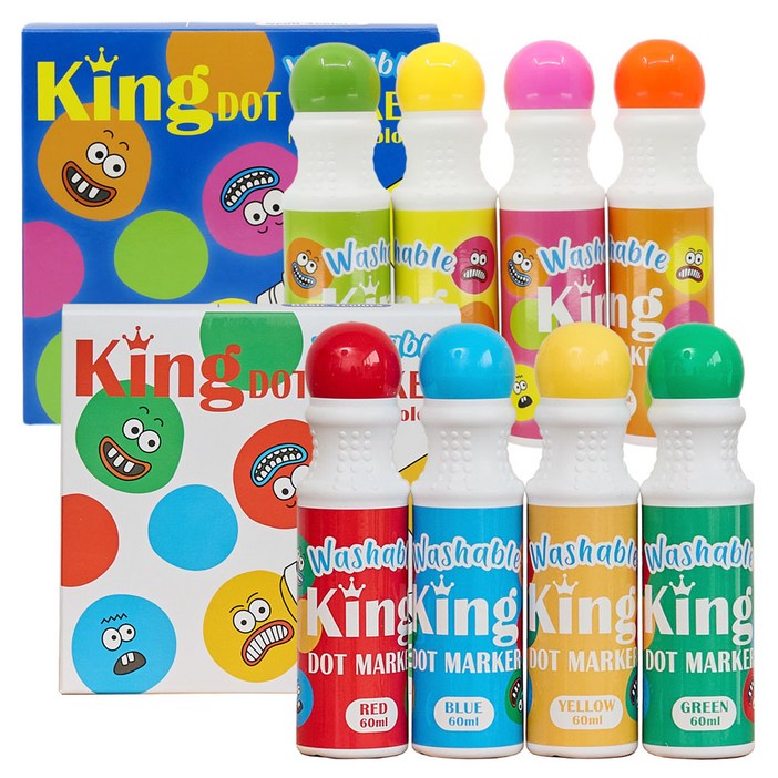 따블리에 워셔블 킹 도트물감 미술놀이 유아물감 도트마카 480ml, 1세트, 8색