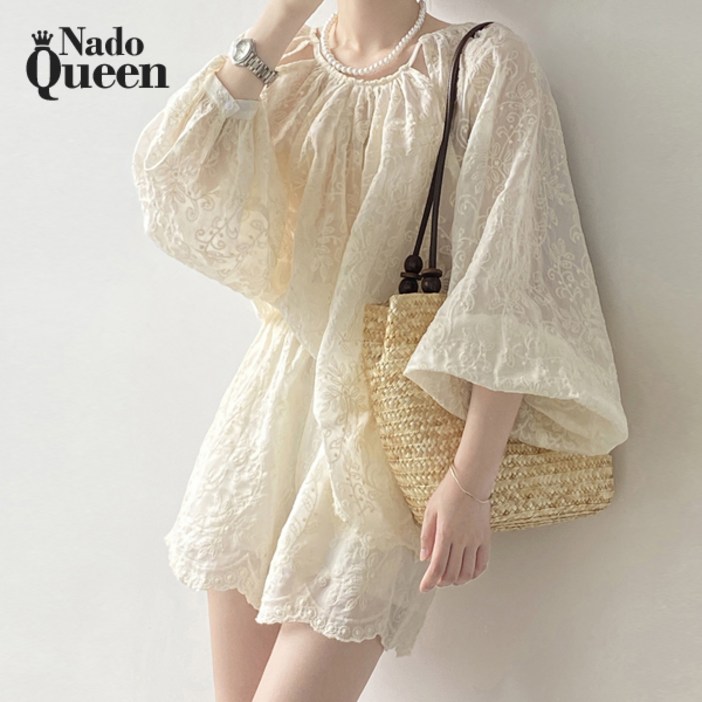 나도퀸 일루어 자수 반바지 투피스 세트판매자 퀸앤조이