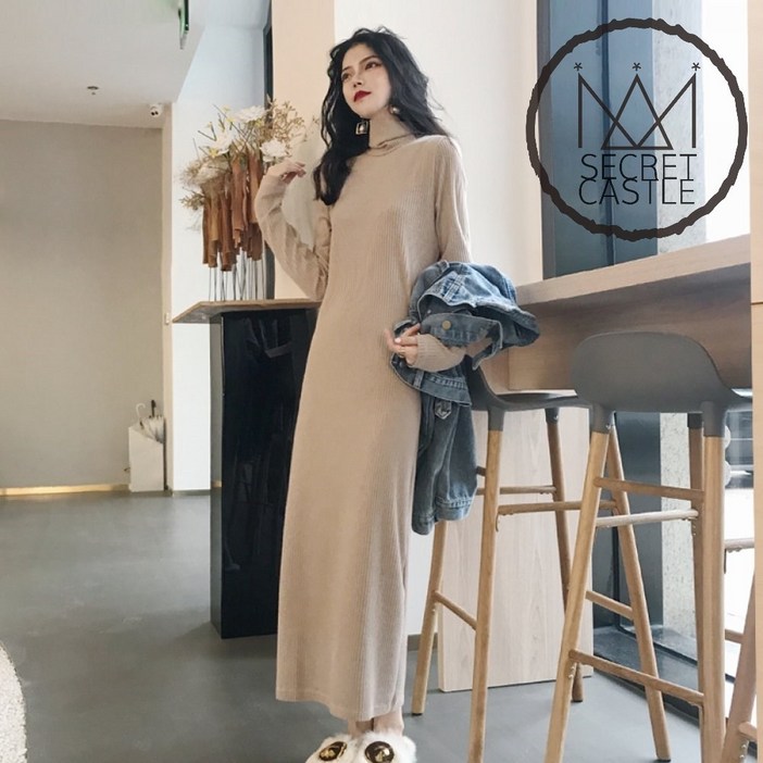 SAMARA 여성 목폴라 여리여리 핏 맥시 롱 원피스