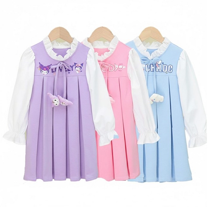 산리오 쿠로미 긴팔 큰주름 원피스 공주드레스 산리오 캐릭터 긴팔원피스 드레스 일상복 쿠로미 드레스국내당일발송