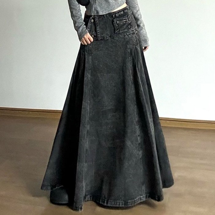 QEWBG   빅사이즈 여성 가을겨울 청 데님 롱 스커트