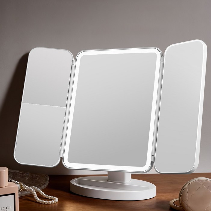 YOPENCE 충전식 LED 화장 조명거울 3단 확대 무선 탁상거울, 화이트