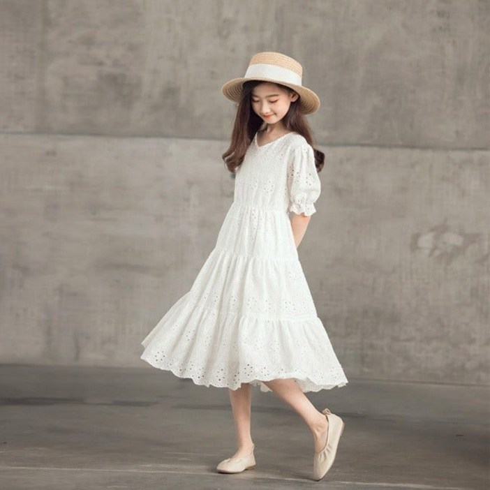 해피델리 주니어 마리아 볼륨 펀칭원피스 공주풍 화이트 드레스 원피스 봄여름
