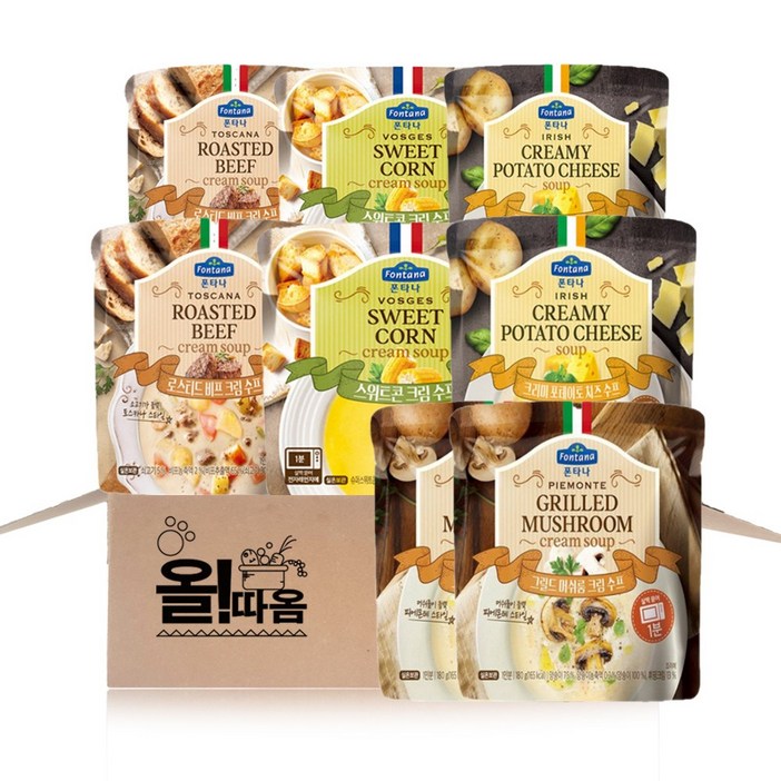 올따옴 폰타나 스프 180g 4종 기획세트(로스티드비프크림2+포테이토치즈2+스위트콘크림2+그릴드머쉬룸크림2), 180g, 1개
