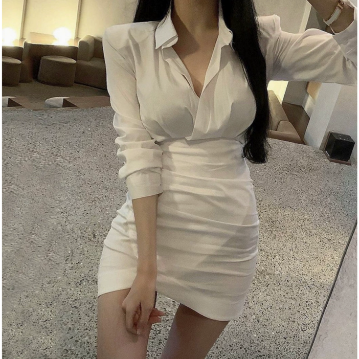 여성 미니 원피스 셔츠 블랙 화이트