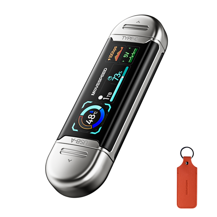 MOVESPEED SU10 외장 SSD 1090MBs USB 3.2 Gen2 C타입 듀얼 인터페이스, 상태 가시화 스크린 탑재 플래시 드라이브, 실버, 128GB