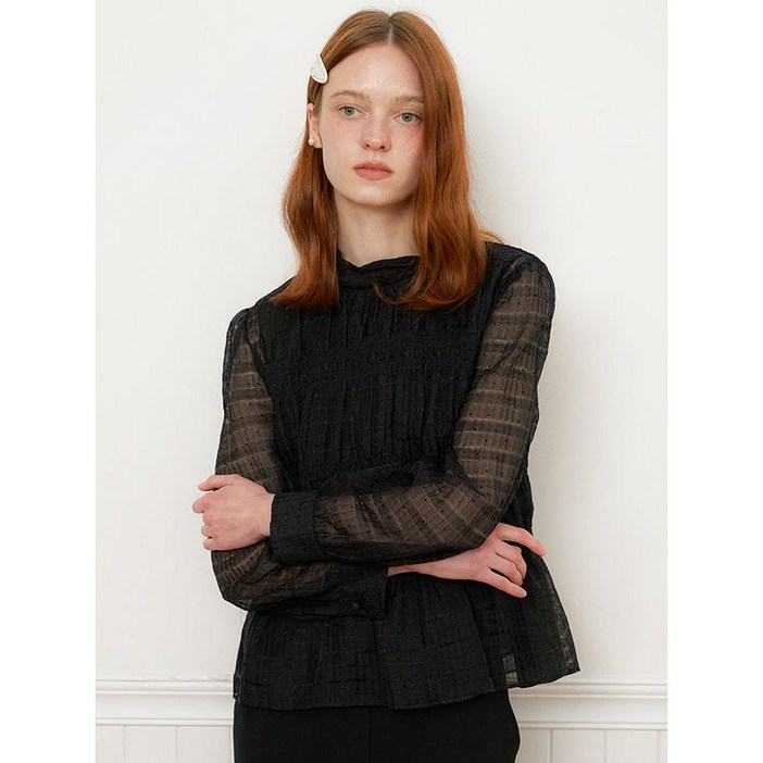 올리브데올리브 하이넥 도트 블라우스 OW4SB1630