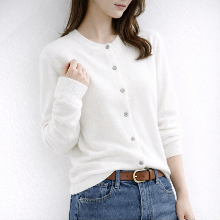 셀러크루 여성 봄 가을 라운드넥 캐시미어촉감 가디건 비스코스 니트 5566사이즈