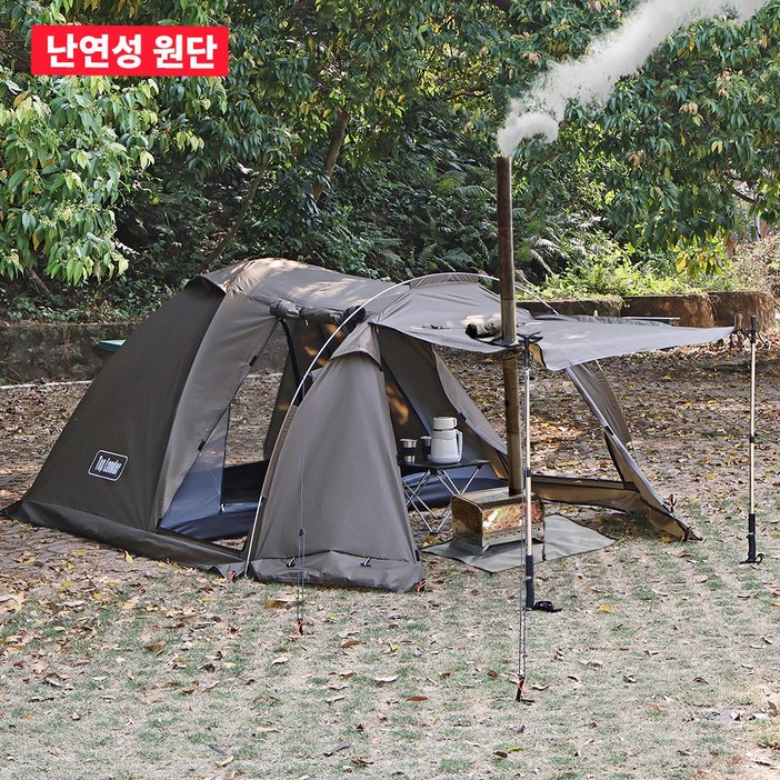 탑 랜더 사계절용 난연성 텐트 2인용 화목난로용 스토브 잭과 스노우 스커트를 갖춘 방수 경량 터널형 텐트, 올리브 그린