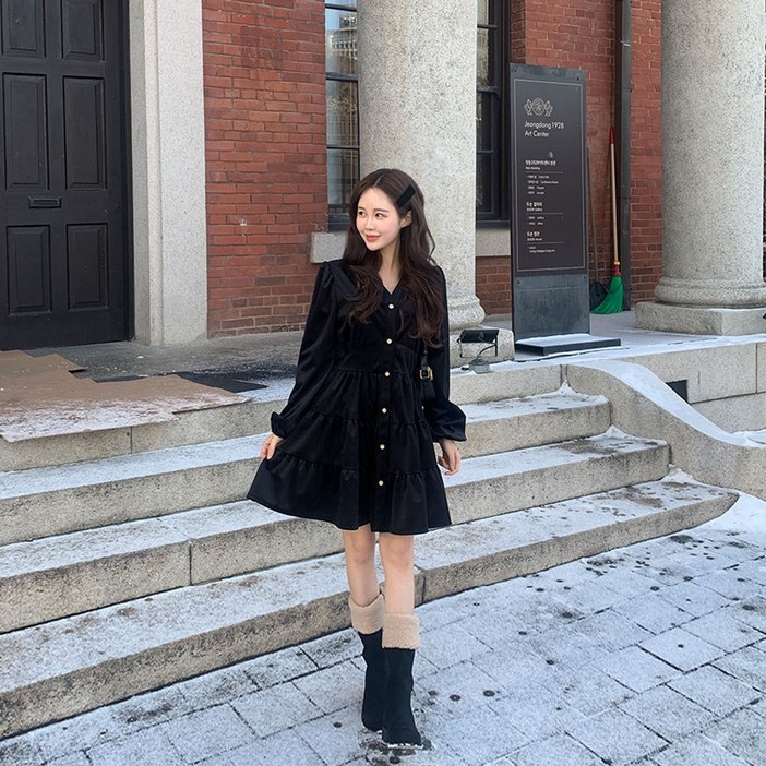 고급모델추천 벨벳 캉캉 미니 플레어 원피스