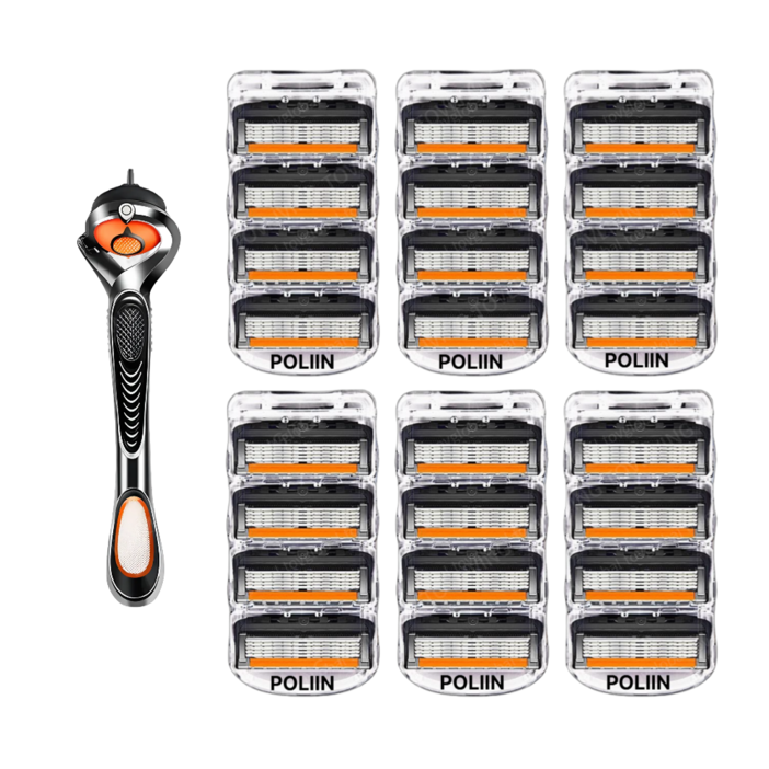 POLIIN 질레트 호환용 스윙 면도기 신형 프로글라이드 면도날 블랙주황, 1세트, 24개입 POLIIN 질레트 호환용 스윙 면도기 신형 프로글라이드 면도날 블랙주황, 1세트, 24개입