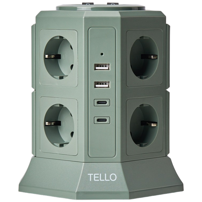 에디션 텔로 멀티탭 4컬러 12구 안전멀티탭 누전 과부하 차단, 2m, 딥카키, 1개