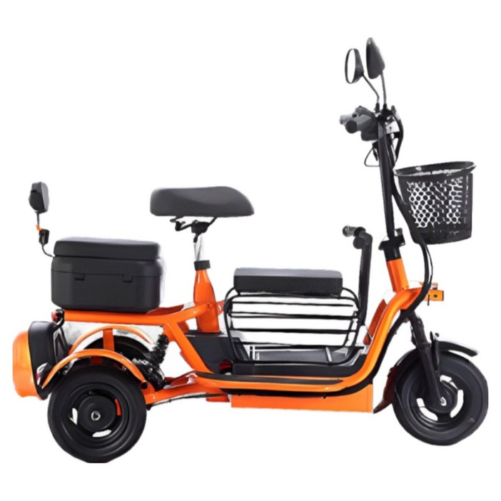 유진모토 48V 초강력 세발전기자전거 삼륜 성인용 노인 어르신 여성 3인용 접이식, 코랄오렌지, 경량스틸