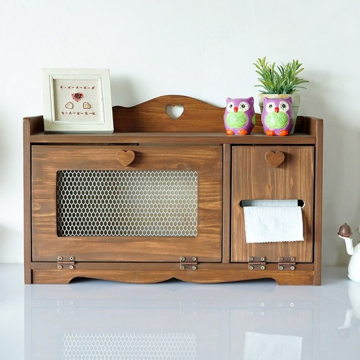 나무다움 원목 다용도 티슈수납함 정리함 다용도수납장, 브라운