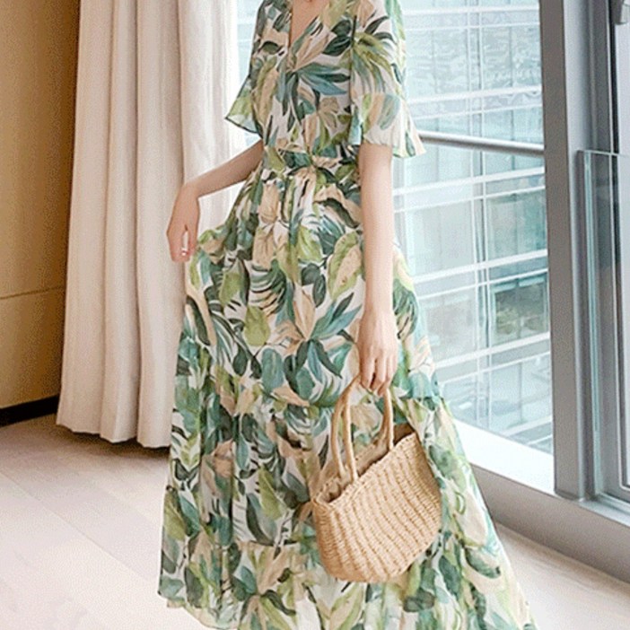 숲의요정 브이넥 쉬폰 롱 원피스