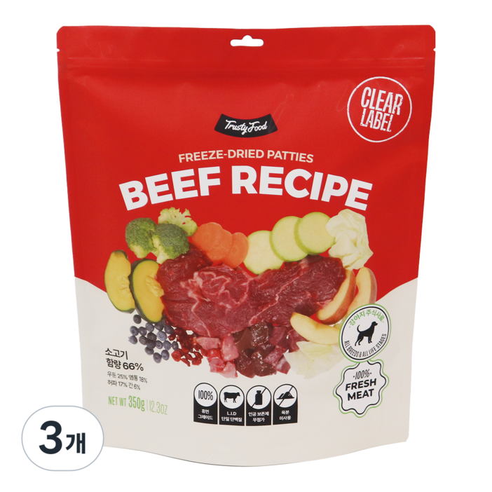 트러스티푸드 전연령 강아지 동결건조 포크 사료 패티, 3개, 350g