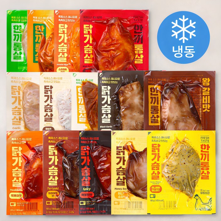 한끼통살 통살 소스 닭가슴살 100g x 14종 세트 (냉동), 14개
