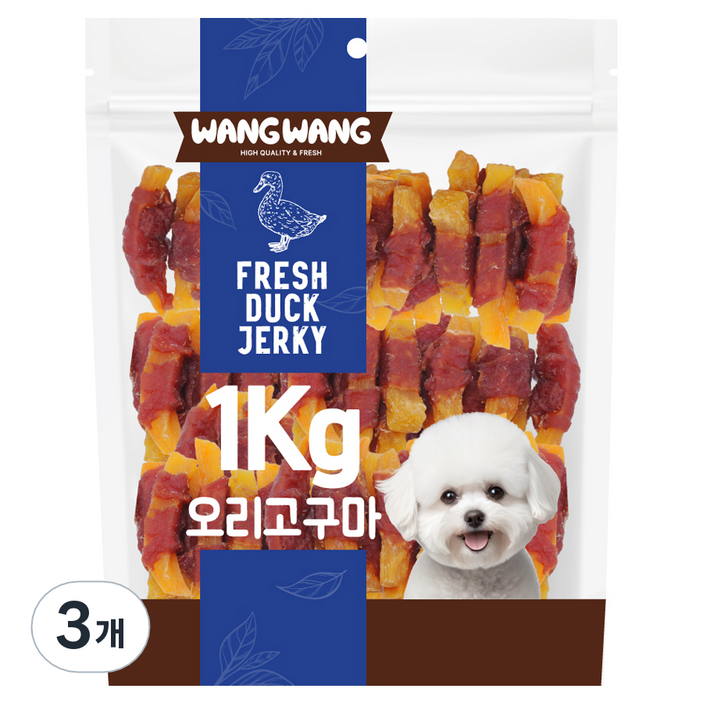 왕왕 강아지 프리미엄 간식 대용량 오리고구마, 1kg, 3개, 오리맛