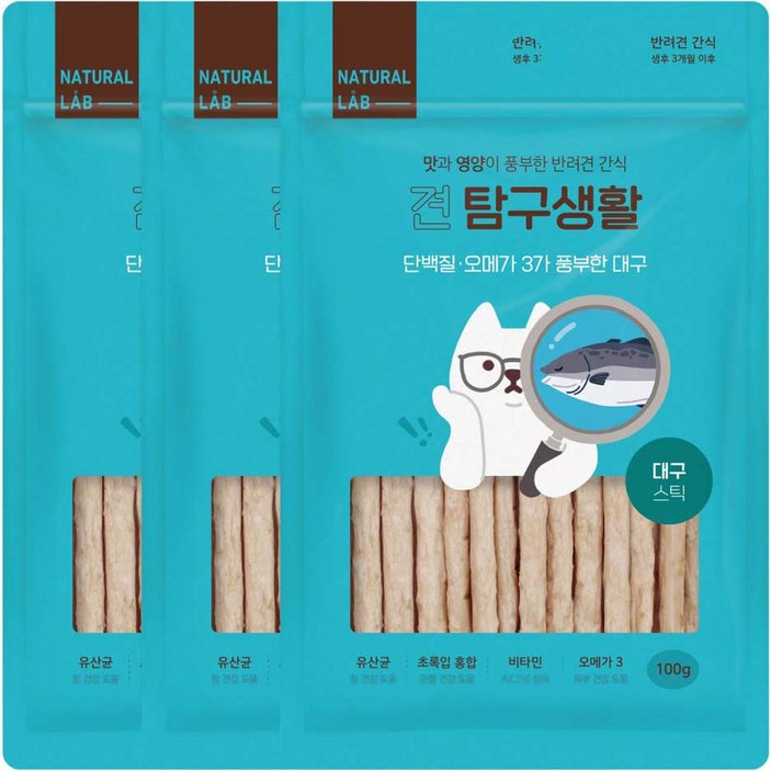 우유껌 네츄럴랩 강아지 견탐구생활 스틱 간식 100g, 대구, 3개